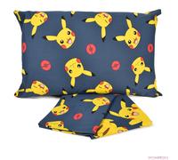 Completo letto singolo federa + sotto con angoli + lenzuolo Pokémon Pikachu