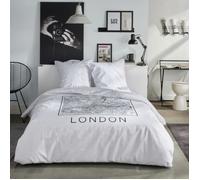Completo letto - TODAY - JAVA - 2 persone - 240x220 cm - Cotone - Stampa Londra - Bianco