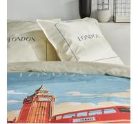 Completo letto - TODAY - JAVA - 2 persone - 240x220 cm - Cotone - Stampa Londra - Bianco sporco