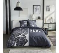 Completo letto - TODAY - JAVA - 2 persone - 240x220 cm - Cotone - Stampa New York - Nero