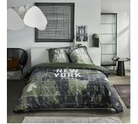 Completo letto - TODAY - JAVA - 2 persone - 240x220 cm - Cotone - Stampa New York - Verde