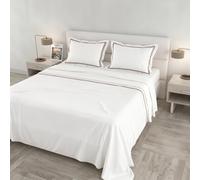 Completo Letto VENERE Matrimoniale Maxi 100% Cotone Made in Italy - Set Lenzuola Bianche, 2 Federe con Volant, Doppio Bourdon, Lenzuolo Sopra 260x300 cm, Lenzuolo Sotto 180x200 cm - BORDEAUX