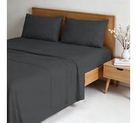 Completo letto WATER WASHED Matrimoniale in Microfibra, Set Lenzuola Letto Matrimoniale 4 pezzi Lenzuolo Sotto con Angoli 170x200, Lenzuolo Sopra 240x270, Coppia federe - GRIGIO SCURO