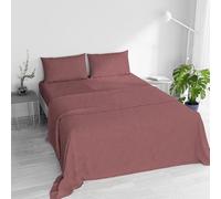 Completo letto WATER WASHED Matrimoniale, Set Lenzuola Letto Matrimoniale 4 pezzi Lenzuolo Sotto con Angoli 170x200, Lenzuolo Sopra 240x270, Coppia federe - ROSSO CORALLO