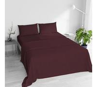 Completo letto WATER WASHED Matrimoniale, Set Lenzuola Letto Matrimoniale 4 pezzi Lenzuolo Sotto con Angoli 170x200, Lenzuolo Sopra 240x270, Coppia federe - BORDEAUX