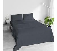 Completo letto WATER WASHED Matrimoniale, Set Lenzuola Letto Matrimoniale 4 pezzi Lenzuolo Sotto con Angoli 170x200, Lenzuolo Sopra 240x270, Coppia federe - GRIGIO SCURO