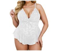 Completo lingerie da donna, in pizzo, taglie forti, biancheria intima, pigiama a V profondo, sexy, da donna, bianco, 5XL