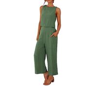 Completo Lino Donna Estivo Set da 2 Pezzi e Pantaloni Tute Elegante Taglie Forti Completi Leggero Senza Maniche Blusa + Pantaloni con Elastico in Vita Oversize Tuta e Lavoro Traspiranti Set Casual