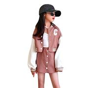 Completo Mamma E Figlia Uguale Bambini Bambini del Bambino delle Ragazze del Manicotto Lungo della Rappezzatura del Cappotto di Baseball Giacca Esterna della Rappezzatura del (Khaki, 12-15 Years)