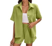 Completo Mare Donna Completo Donna Estivo Di Pantaloncini Da 2 Pezzi Camicia A Maniche Corte Elegante Pantaloncini Bermuda Vita Alta Tuta Casual Estiva Spiaggia