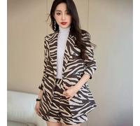 Completo Marrone Blazer Doppiopetto Fantasia Zebra Con Shorts Eleganti CF58281