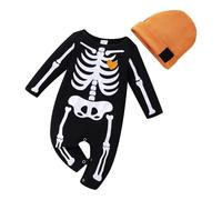 Completo Neonato di Halloween Tuta a Maniche Lunghe+Cappello Pagliaccetto Bambino Neonata Unisex Forma Pipistrello Tutina con Stampa Teschio Zucca Vestito da Carnevale Bambino Neonato