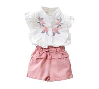 Completo Neonato Estivo,Abbigliamento Set per Bambini Estivi Completivi da Bambina Cotone e Lino Maglietta Pantaloncini di 2 Pezzi con Tuta Ginnastica Estate 6 Mesi-5 Anni