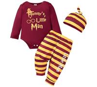 Completo Neonato Maschio Personalizzato - Body, Pantaloni a Righe, Cappello - Vestito Harry, Regalo, Abito Battesimo - Abbigliamento 12-18 Mesi Rosso