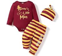 Completo Neonato Maschio Personalizzato: Body + Pantaloni a Righe + Cappello - Vestito Harry, Regalo, Abito Battesimo, Abbigliamento 0-6 Mesi Rosso