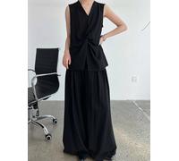 Completo Nero Con Gilet Nodo E Pantaloni Palazzo Estivi Elegante Minimal CF46387