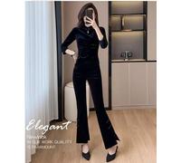 Completo Nero In Velluto 2 Pezzi Con Top E Pantaloni Svasati Eleganti CF54817