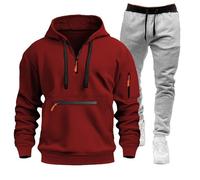 Completo Palestra Uomo Tuta Invernale - Felpa con Cappuccio e Zip e Pantaloni Felpati - Tuta da Ginnastica Traspirante in Cotone Felpato - Completo Sportivo