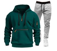 Completo Palestra Uomo Tuta Invernale - Felpa con Cappuccio e Zip e Pantaloni Felpati - Tuta da Ginnastica Traspirante in Cotone Felpato - Completo Sportivo