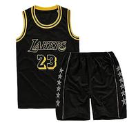 Completo Pallacanestro Bambino, 2 Pezzi Completo Pallacanestro Ragazzo, Magliette e Pantaloncini da Pallacanestro, Canotta Basket Bambino e Pantaloncin, Completino Basket 4-14 Anni(Nero#23,S,3-4 Anni)