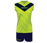 Completo Pallavolo Givova Donna Kit Volley Modello Muro Colore Giallo Fluo Blu