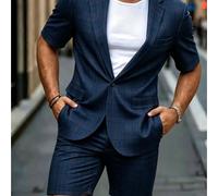 Completo pezzi da : giacca a maniche corte a quadri con un solo + pantaloncini dello , per estate, casual, business, banchetto, festa