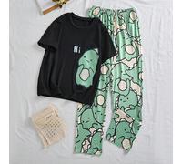 Completo pigiama casual e divertente da ragazza, composto da 2 pezzi, con motivo a cartone animale "Ciao", caratterizzato da una maglietta con stampa a cartoni animati e pantaloni con stampa a tutto i