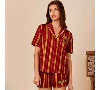 Completo pigiama da casa con pantaloncini e top a righe rosso borgogna con stemma Grifondoro L,M,S,XL,XS,XXL,XXS,XXXL,XXXXLA strisceTessuto intrecciato