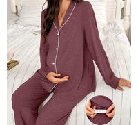 Completo pigiama da donna Moonlight & Mama, composto da top a maniche lunghe con colletto a contrasto e pantaloni larghi, set comodo in 2 pezzi, adatto per l'inverno L,M,S,XLColore unicoTessuto in mag