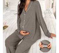 Completo pigiama da donna Moonlight & Mama, composto da top a maniche lunghe con colletto a contrasto e pantaloni larghi, set comodo in 2 pezzi, adatto per l'inverno L,M,S,XLColore unicoTessuto in mag