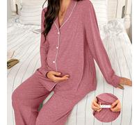 Completo pigiama da donna Moonlight & Mama, composto da top a maniche lunghe con colletto a contrasto e pantaloni larghi, set comodo in 2 pezzi, adatto per l'inverno L,M,S,XLColore unicoTessuto in mag