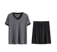 Completo Pigiama da Uomo - Manica Corta Estiva + Pantaloncini Indumenti da Notte Morbidi E Traspiranti Casual Larghi L-6Xl Top con Scollo A V Taglie Forti con Tasche Abbigliamento da Casa, 4