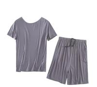 OLEETS Completo Pigiama da Uomo - Top + Pantaloncini in Morbido Cotone Casual Tinta Unita da Uomo Estivi Abbigliamento da Notte Completo da Notte Xl-8Xl Abiti Larghi Taglie Forti, Grigio, 6XL