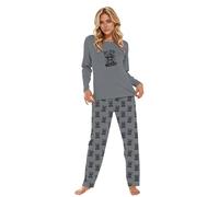 Completo Pigiama Donna con Maniche Lunghe e Stampa Mucca Scozzese per Il Relax Casalingo (a-Grey, XL)