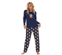 Completo Pigiama Donna in Flanella con Maniche Lunghe e Stampa Mucca per Il Relax Casalingo (b-Navy, S)