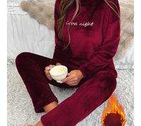 Completo Pigiama Donna /Inverno in Flanella Peluche con Maniche Lunghe e Lettere, Stile Casual e Caldo per Casa