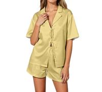 Completo Pigiama Estivo Comodo da Donna con Pantaloncini Casual e Stampa e Cintura da Annodare in Vita per la casa