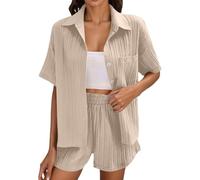 Completo Pilates Donna Estivo Completo Donna Estivo di Pantaloncini da 2 Pezzi Camicia A Maniche Corte Elegante Pantaloncini Bermuda Vita Alta Tuta Casual Estiva Spiaggia