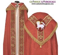 Completo piviale e stola rossa con ricamo Agnus Dei, capa pluviale,...
