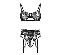 Completo Rosso Donna Biancheria Intima Donna Sexy Pigiama Sexy con Ferretto in Poliestere da Casa Femminile Tuta Pelle Maschera Pizzo Black M