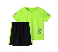 Completo Running Bimbo t-Shirt Tecnica Traspirante e Pantaloncini con Tasche, Elementi Riflettenti per Sicurezza