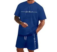 Completo Running Uomo - Completi Estivi Uomo 2 Pezzi Tuta Girocollo T Shirt a Manica Corta E Pantaloncino Con Tasche Coulisse Set Completino Morbido Comodo Dal Taglio Classico per Allenamento Fitness