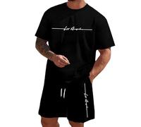Completo Running Uomo - Completi Estivi Uomo 2 Pezzi Tuta Girocollo T Shirt a Manica Corta E Pantaloncino Con Tasche Coulisse Set Completino Morbido Comodo Dal Taglio Classico per Allenamento Fitness