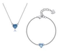 Completo Sagapo Cuore Celeste Acquamarina Collana Bracciale Zircone SDZ59 SDZ70