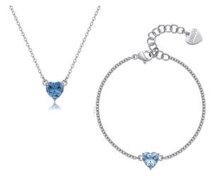 Completo Sagapo Cuore Celeste Acquamarina Collana Bracciale Zircone SDZ59 SDZ70
