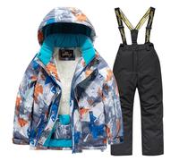 Completo Sci Bambino Stampa Mimetica per Ragazzi Tuta da Sci Termica Inverno Calda Neve Antivento Tuta Invernale con Muta Sfoderabile Outdoor Softshell Snowboard