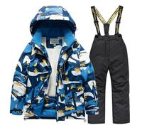 Completo Sci Bambino Stampa Mimetica per Ragazzi Tuta da Sci Termica Inverno Calda Neve Antivento Tuta Invernale con Muta Sfoderabile Outdoor Softshell Snowboard