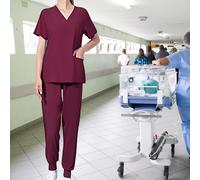 Completo Scrub Uniforme Top e Pantaloni Multi Tasche Scollo a V per Donna e