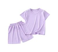 Completo Set 2 Pezzi Bambini e Ragazzi Estate Casual Unisex TShirt Manica Corta e Pantaloncini Sport Leggero Ragazza Tops Girocollo Maglietta Solido Camicetta Elegante per Ragazze