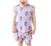 Completo Set 2 Pezzi Cotone Bambine e Ragazze Estate Set di Abbigliamento da Casa Estivo TShirt Manica Corta e Pantaloni Bambina Casual Maglietta Camicetta Ragazza 2-9 Anni